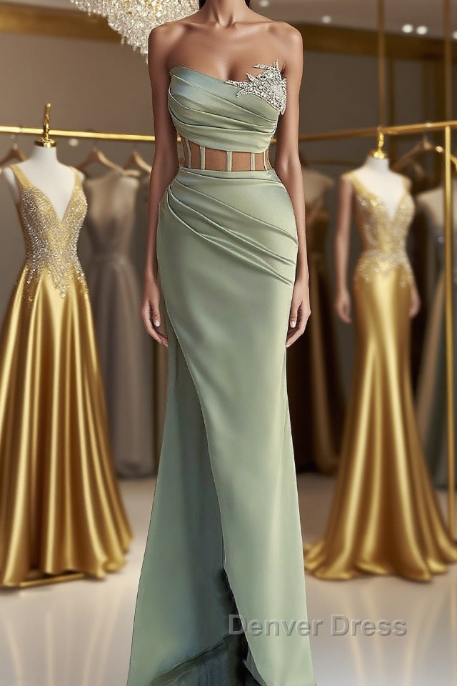 Off The Shoulder Mermaid Prom Dresses in Dusty Sage with Beads Main image