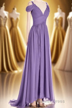 Lavender Cold Shoulder Banded Waist Long Bridesmaid Dresses