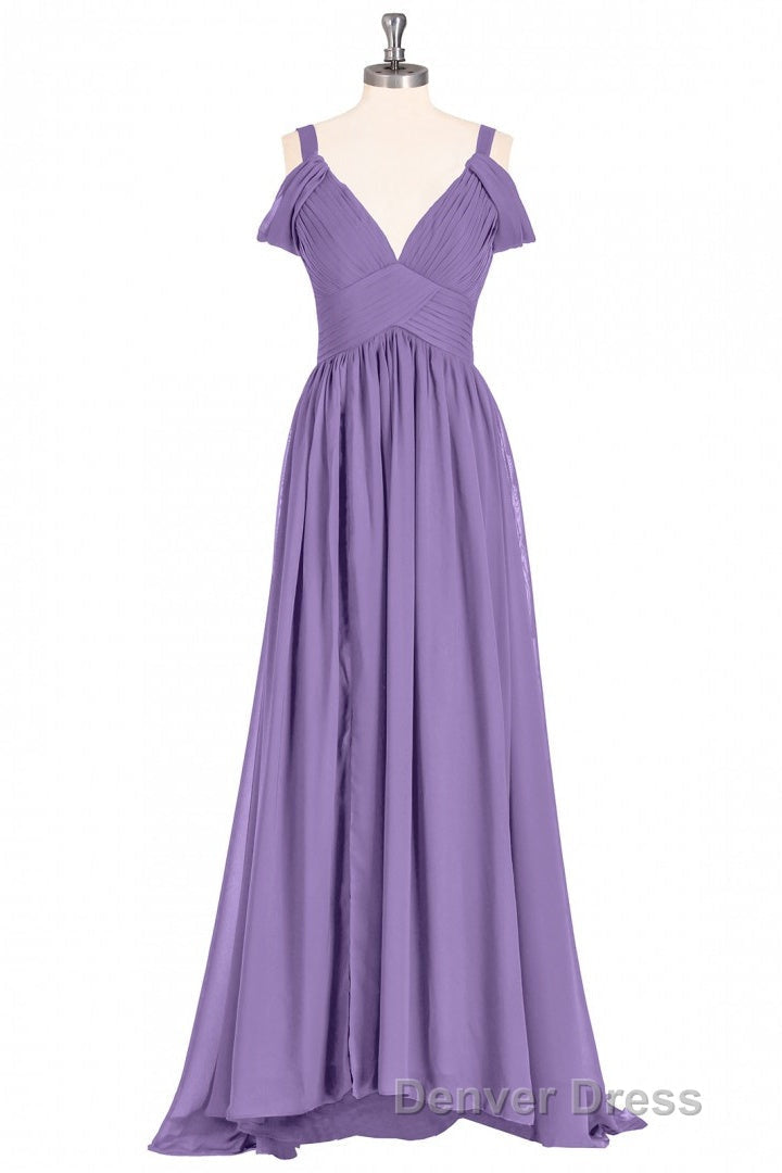 Lavender Cold Shoulder Banded Waist Long Bridesmaid Dresses