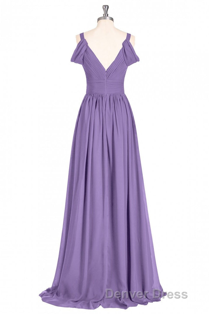 Lavender Cold Shoulder Banded Waist Long Bridesmaid Dresses