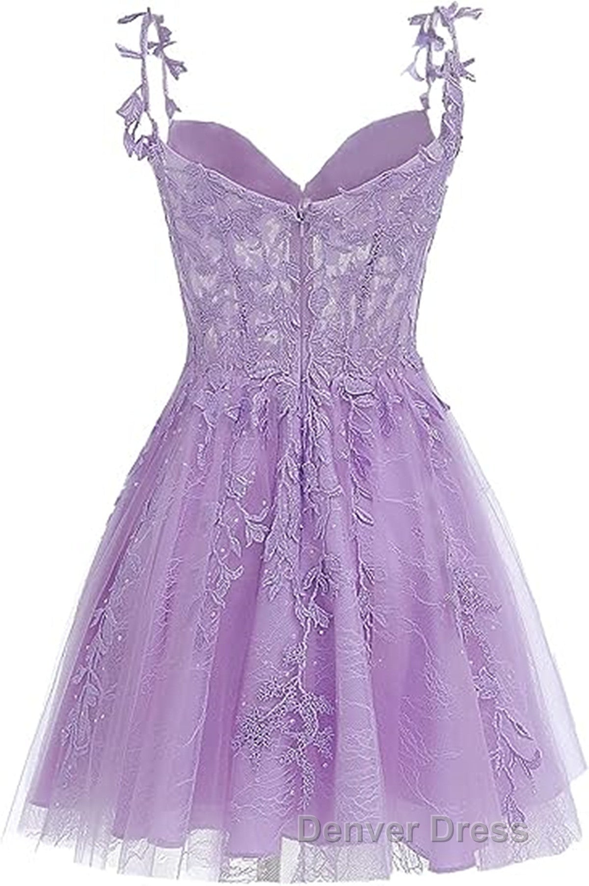 Lavender Tulle Lace Applique Homecoming Dresses, Floral Tulle Short Prom Dresses
