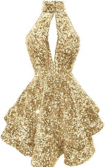 Halter -pailletten Homecoming -jurken Korte Sparkly Glitter Cutout Mini Backless Tight BodyCon Prom Cocktailjurken voor vrouwen