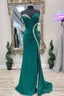 Asymmetrical Green Beaded Mermaid Long Prom Dress with Slit