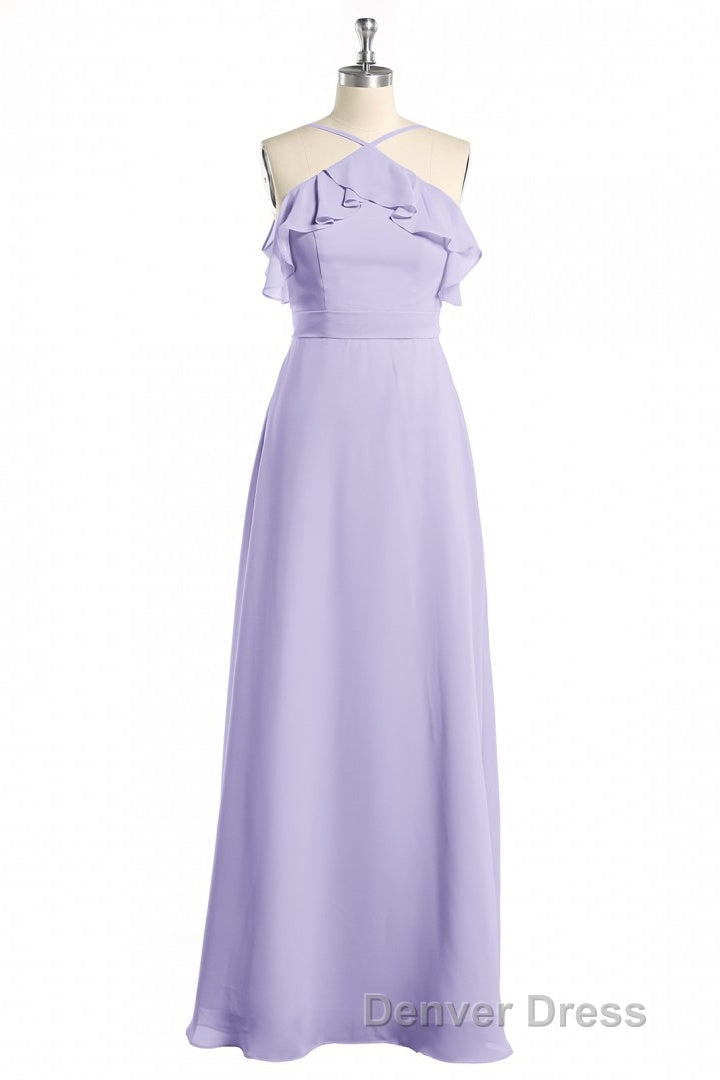 Lavender Halter Ruffled A Line Long Bridesmaid Dresses