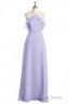 Lavender Halter Ruffled A Line Long Bridesmaid Dresses