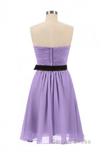 Lavender Strapless Tie Side Short Bridesmaid Dresses