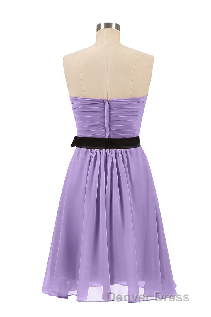 Lavender Strapless Tie Side Short Bridesmaid Dresses