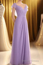 Lavender Sweetheart Ruffled A Line Long Bridesmaid Dresses