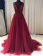 Deep V Neck Sexy A Line Long Prom Dresses With Beading