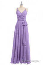 Lavender Spaghetti Straps Tie Side Long Prom Dresses