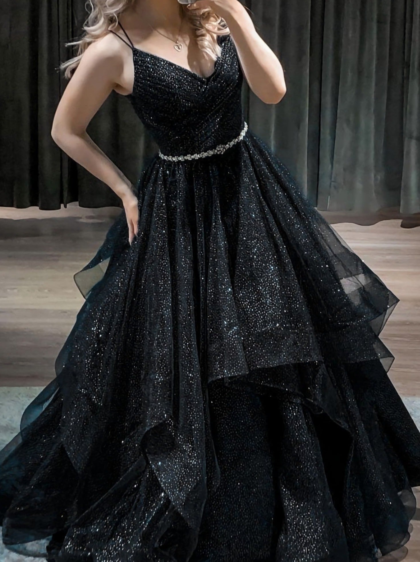 Blue V Neck Tulle Sequin Long Prom Dress Blue Prom Dresses