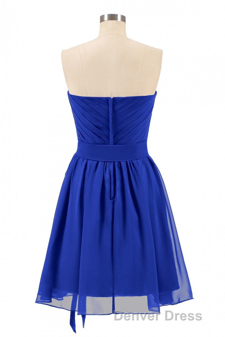 Royal Blue Sweetheart Tie Side Short Bridesmaid Dresses