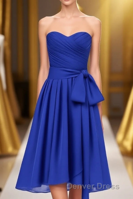 Royal Blue Sweetheart Tie Side Short Bridesmaid Dresses Main image