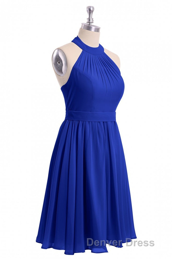 Rust Orange Chiffon Halter Backless A-Line Short Bridesmaid Dresses Secondary image