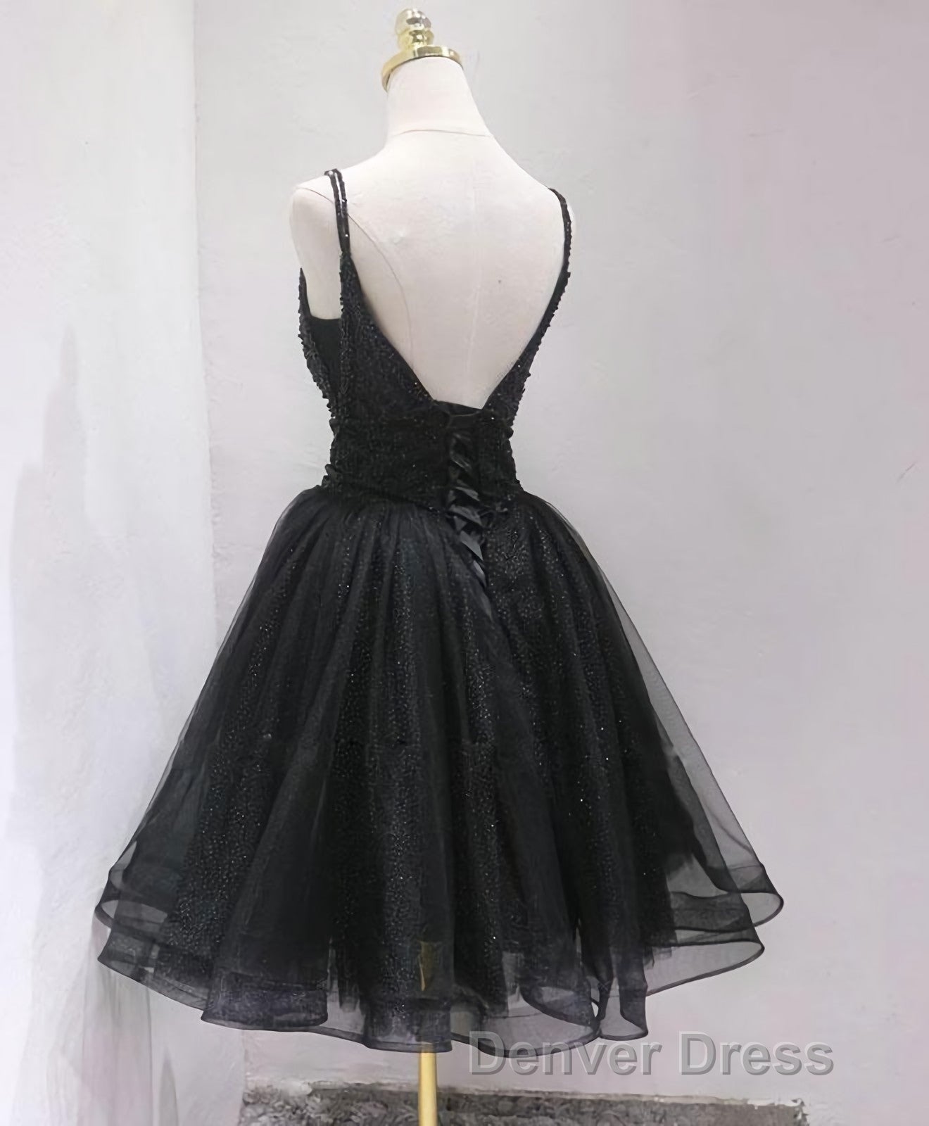 Black Tulle Beads Short Prom Dresses, Black Homecoming Dresses Secondary image