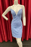 Periwinkle Appliques Plunge V Lace Up Homecoming Dresses