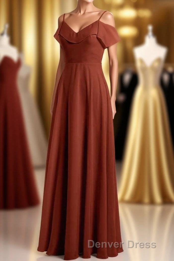Rust Orange Chiffon Straps Ruffled A Line Bridesmaid Dresses Main image