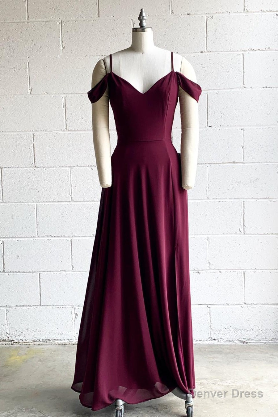Muaberry Off The Shoulder Spaghetit Straps Chiffon Long Bridesmaid Dresses