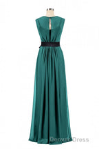 Hunter Green Crew Neck Belted Long Bridesmaid Dresses