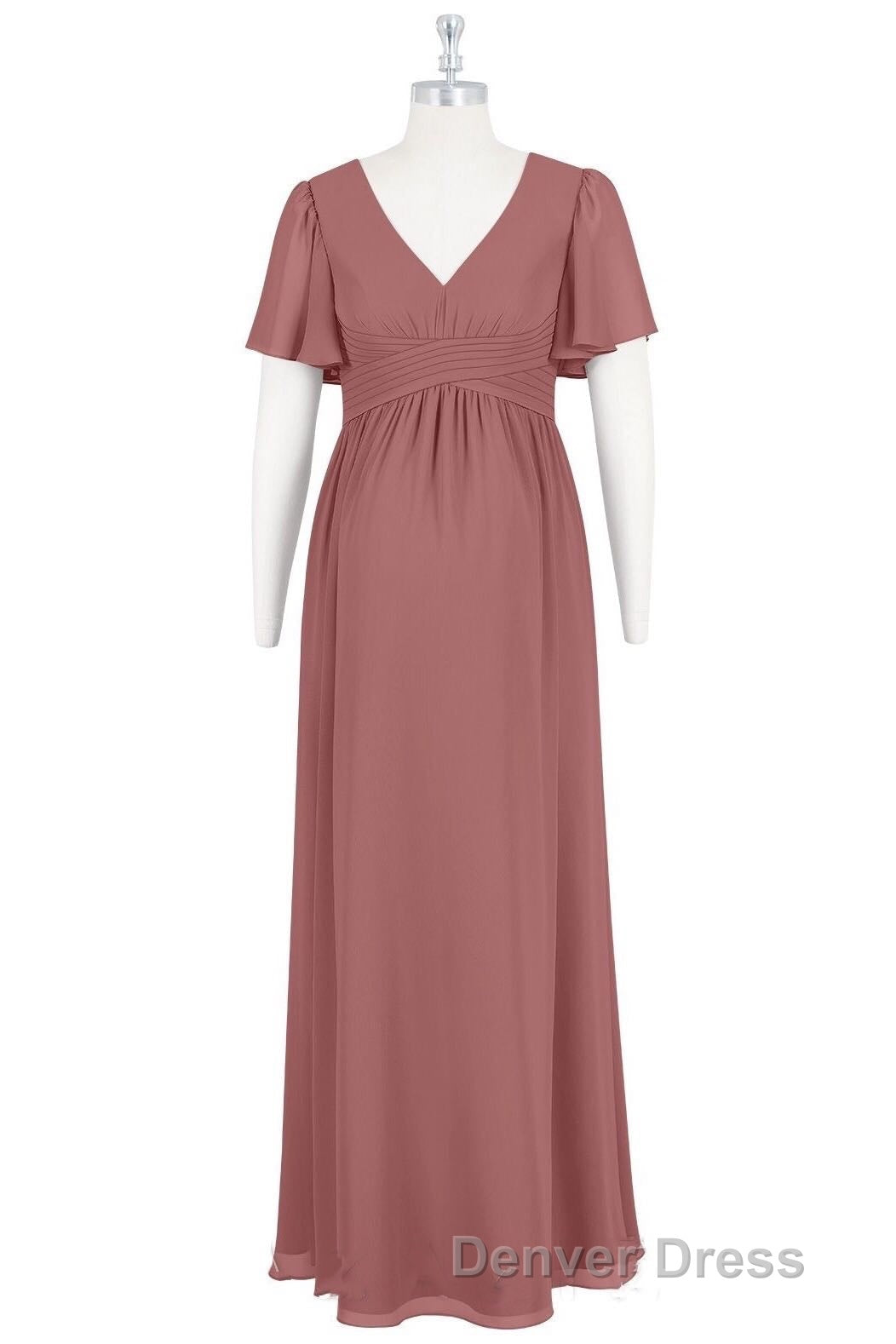 Brown V Neck High Waist Long Maternity Bridesmaid Dresses Secondary image