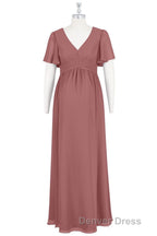 Brown V Neck High Waist Long Maternity Bridesmaid Dresses