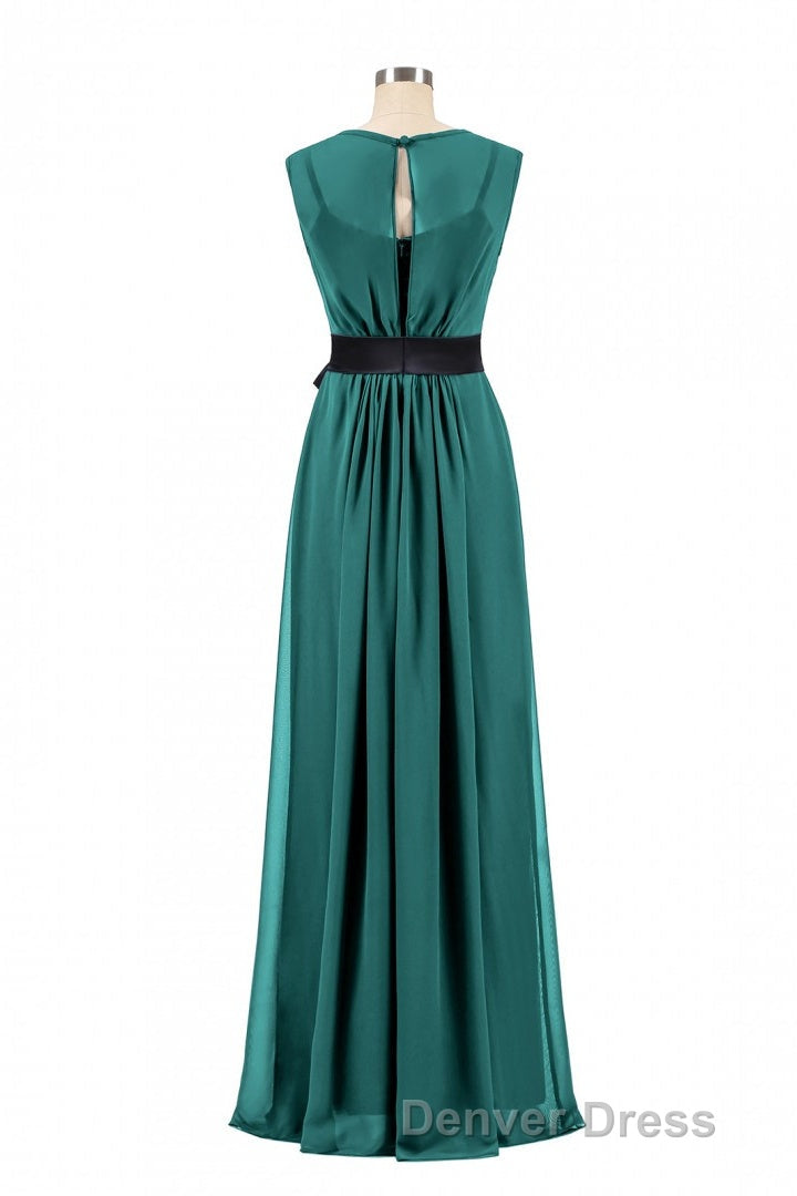 Hunter Green Crew Neck Belted Long Bridesmaid Dresses Secondary image