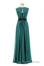 Hunter Green Crew Neck Belted Long Bridesmaid Dresses