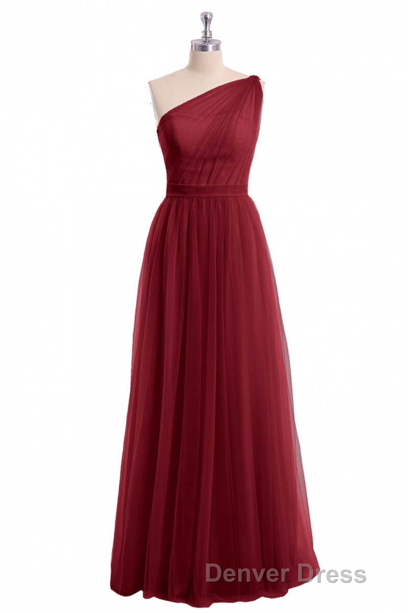 Wine Red Tulle One-Shoulder A-Line Bridesmaid Dresses