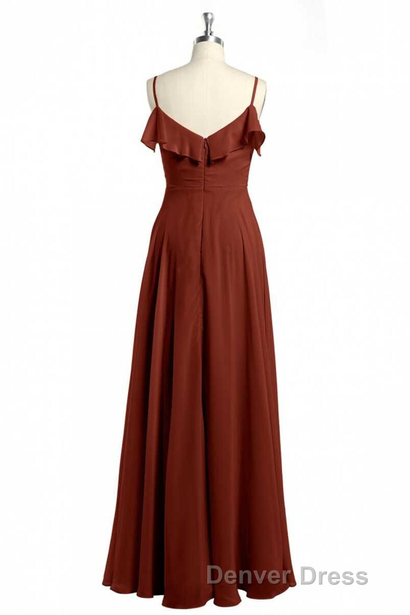 Rust Orange Chiffon Straps Ruffled A Line Bridesmaid Dresses Secondary image
