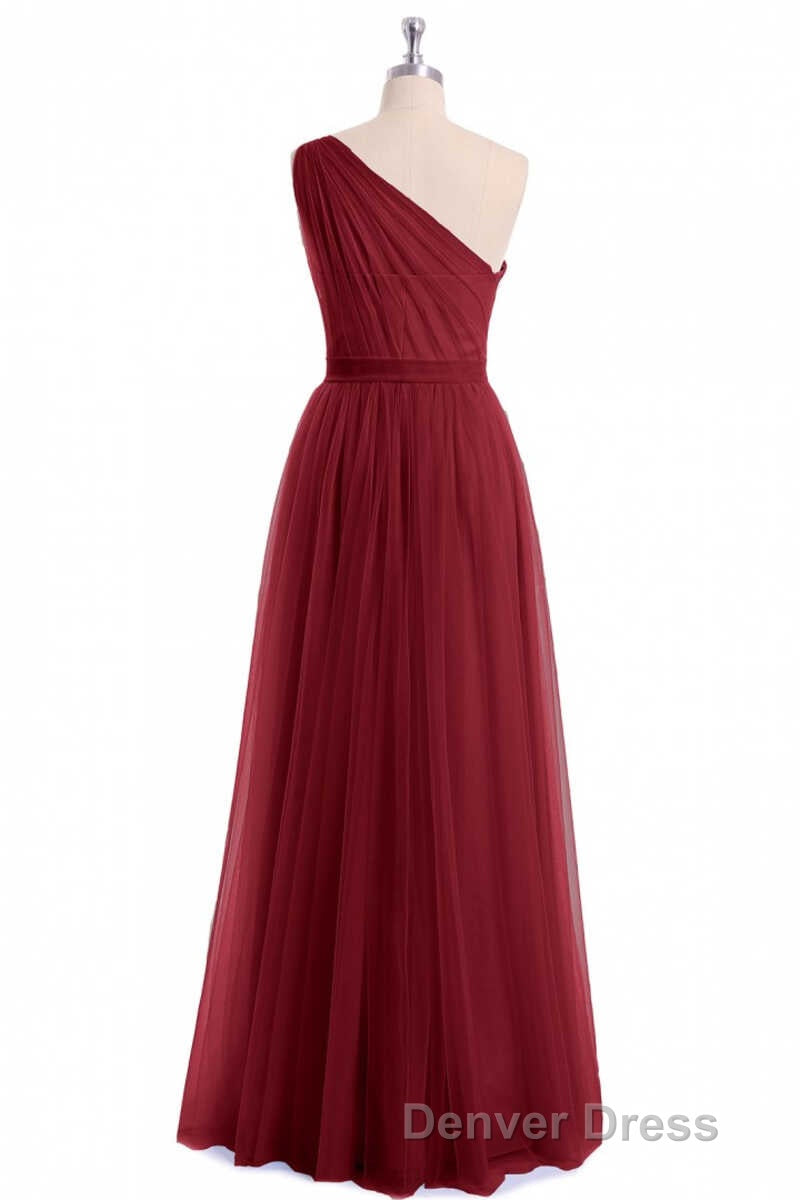 Wine Red Tulle One-Shoulder A-Line Bridesmaid Dresses Secondary image