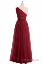 Wine Red Tulle One-Shoulder A-Line Bridesmaid Dresses