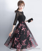 Black Lace Tulle Short Prom Dress Black Lace Bridesmaid Dresses