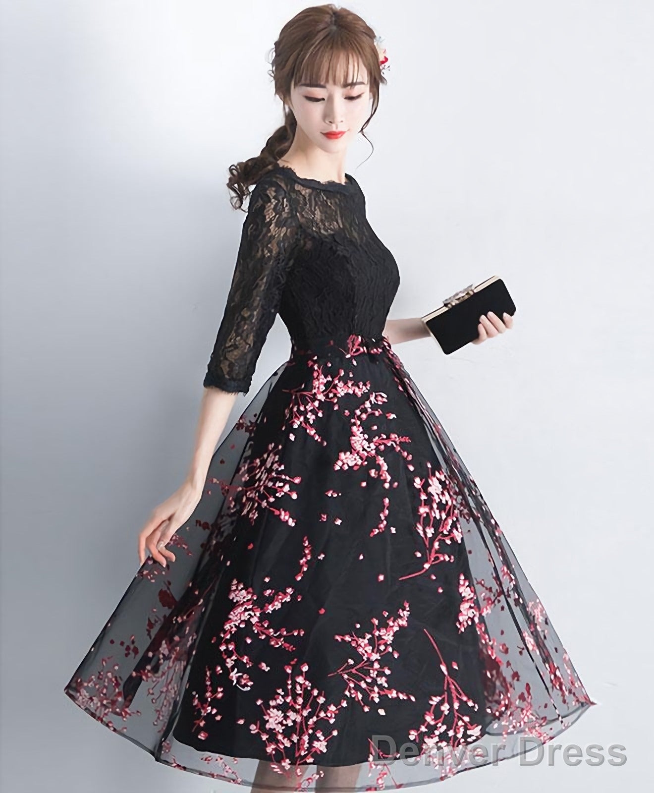 Black Lace Tulle Short Prom Dress Black Lace Bridesmaid Dresses