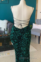 Red Sequin Cowl Neck Lace-Up Back High-Low Prom Dresses