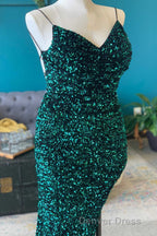 Red Sequin Cowl Neck Lace-Up Back High-Low Prom Dresses