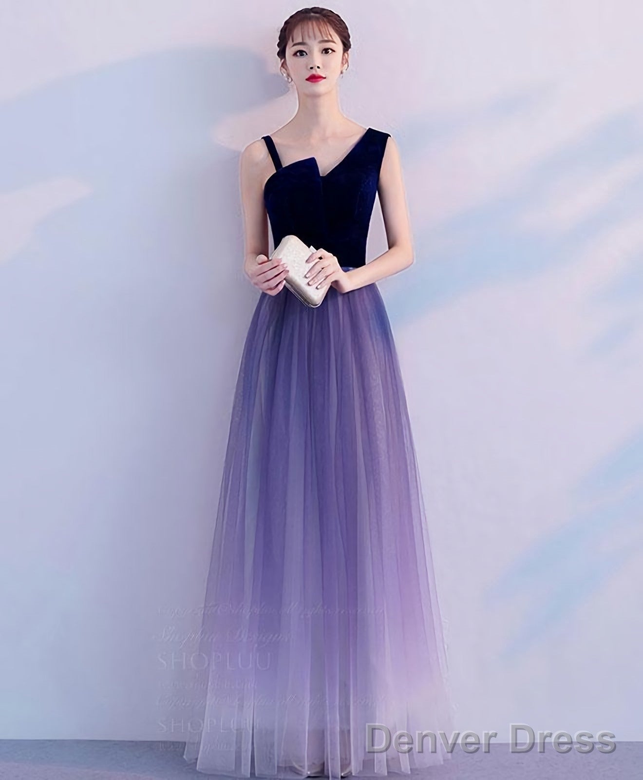 Purple Tulle Long Prom Dress Purple Tulle Bridesmaid Dresses Main image