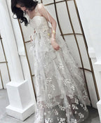 White Tulle Lace Long Prom Dress White Tulle Lace Prom Dresses 1