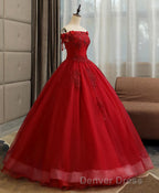 Burgundy Tulle Lace Long Prom Gown Burgundy Tulle Lace Formal Dresses