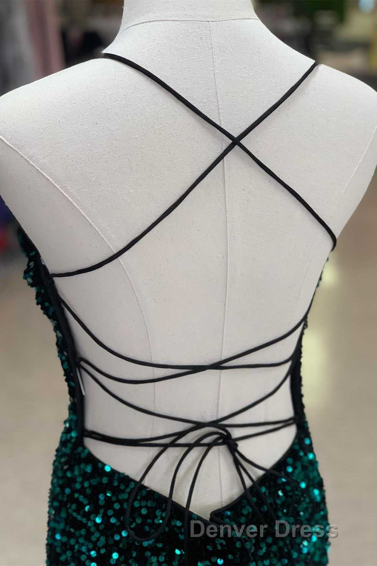 Red Sequin Cowl Neck Lace-Up Back High-Low Prom Dresses