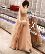 Champagne Tulle Long Prom Dress Champagne Prom Dresses 1