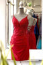 Red Beaded Lace Up Bodycon Mini Homecoming Dresses
