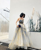 Unique Tulle Lace Long Prom Dress Tulle Prom Dresses