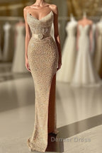 Strapless Sweetheart Mermaid Prom Dresses with Long Beads and Sequins