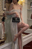 Elegant Mermaid Off the Shoulder Silver Sequins Long Prom Dresses with Split Front