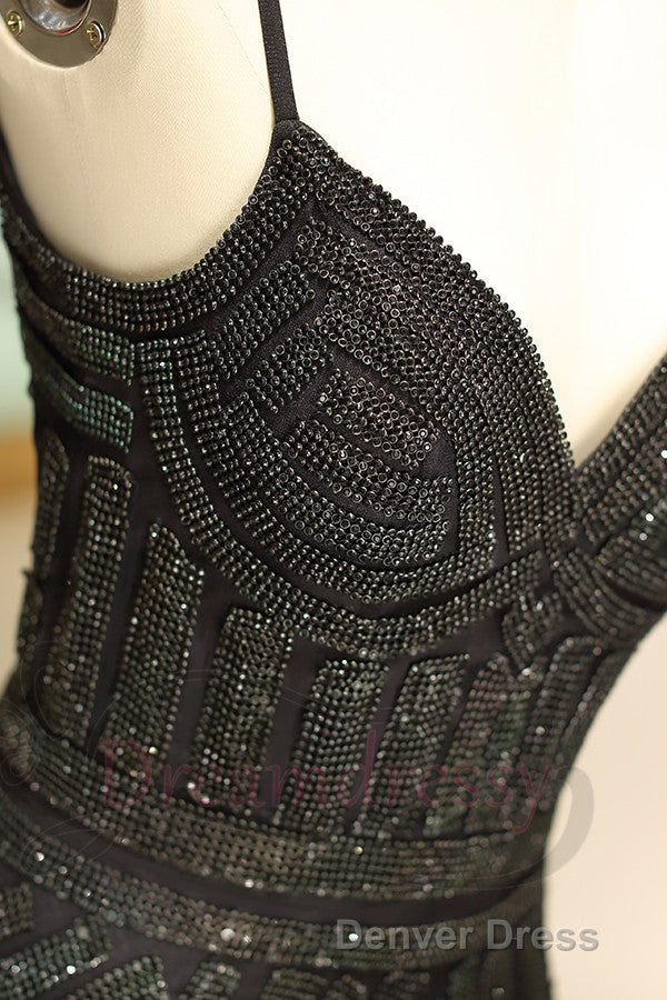 Mermaid Spaghetti Strap Black Beading Long Prom Dresses Secondary image