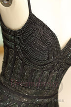 Mermaid Spaghetti Strap Black Beading Long Prom Dresses