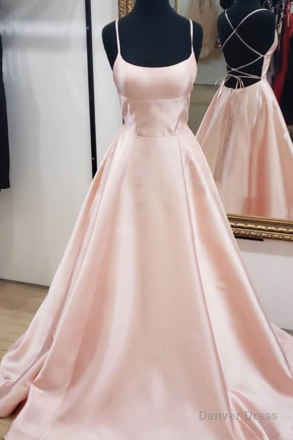 Pink Straps Long Prom Dresses with Criss Back Main image