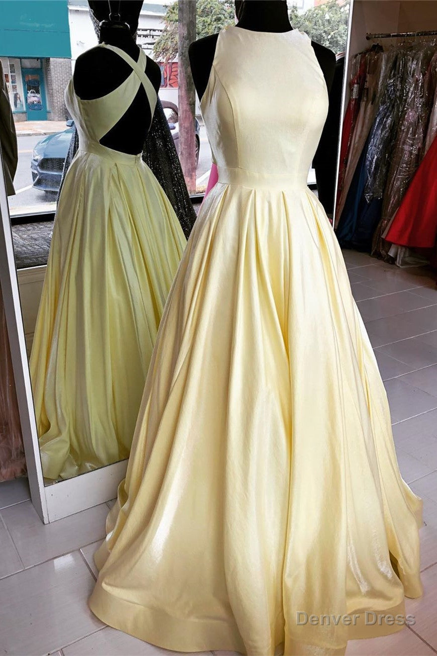 Yellow Cross Back Long Formal Dress with Pockets Main image