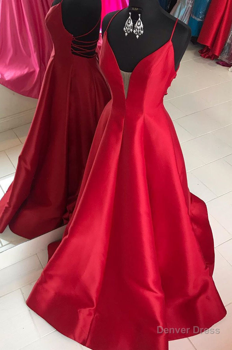 Red Satin Long Prom Dresses with Cross Back Main image