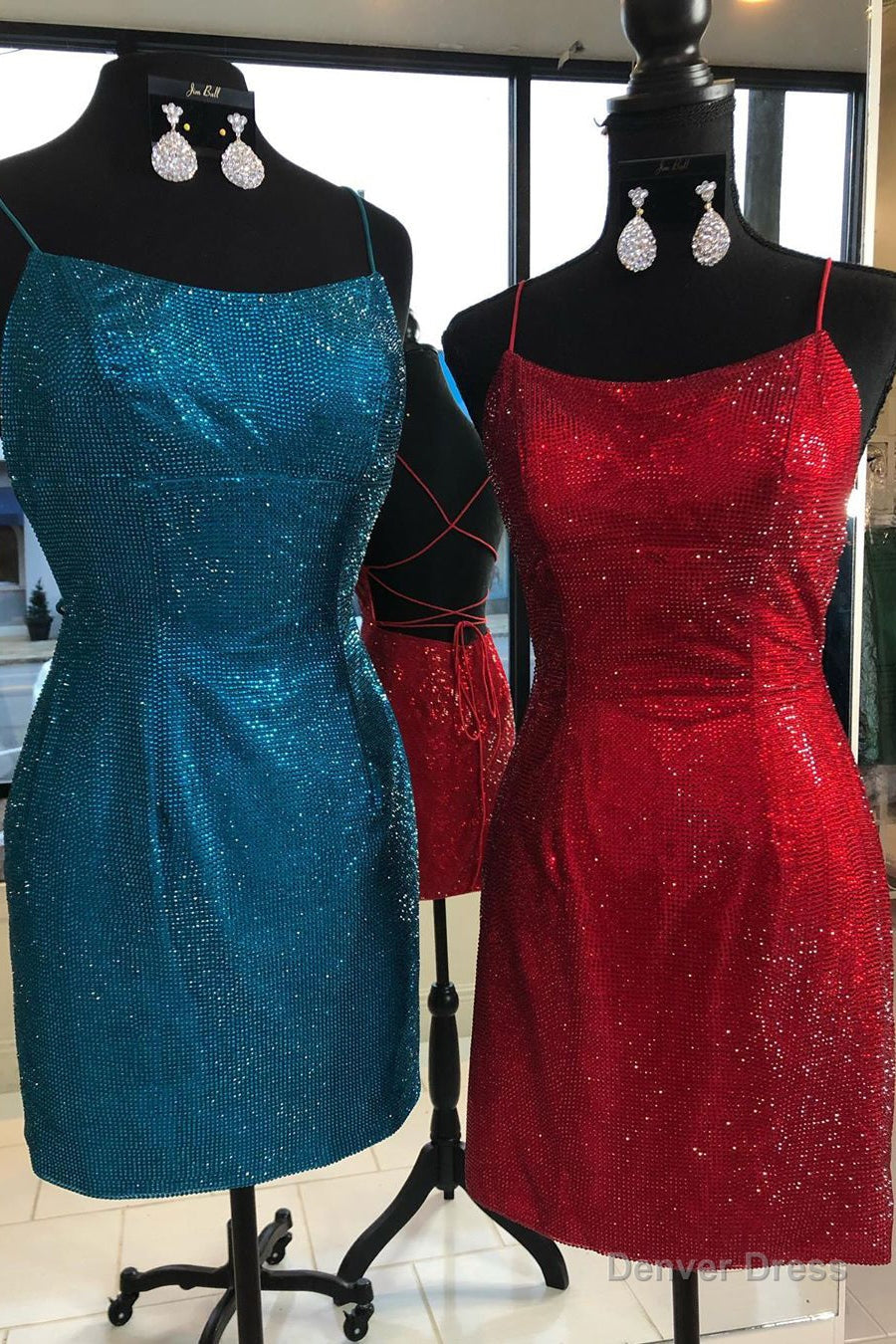 Straps Mermaid Sequin Homecoming Dresses with Lace Up Back